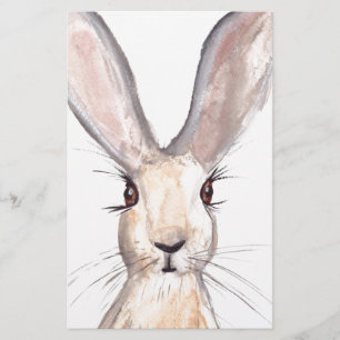 Cute Watercolor rabbit hare woodlands animal Stationery