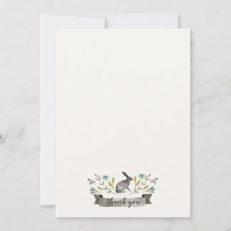 Cute watercolor rabbit with flowers thank you card