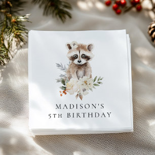 Cute Watercolor Racoon Birthday Party Napkin