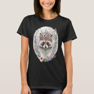 Cute Watercolor Racoon Flower Crown Floral Animal T-Shirt