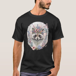 Cute Watercolor Racoon Flower Crown Floral Animal T-Shirt