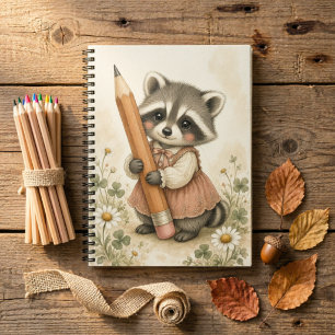 Cute Watercolor Racoon Pencil Vintage Storybook Notebook