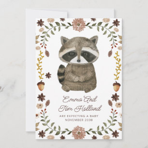 Cute Watercolor Racoon Pregnancy Announcement