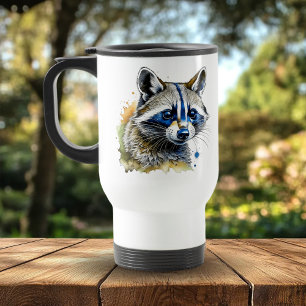 Cute Watercolor Racoon Travel Mug