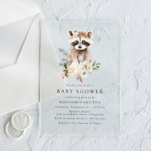 Cute Watercolor Racoon Winter Baby Shower Acrylic Invitations