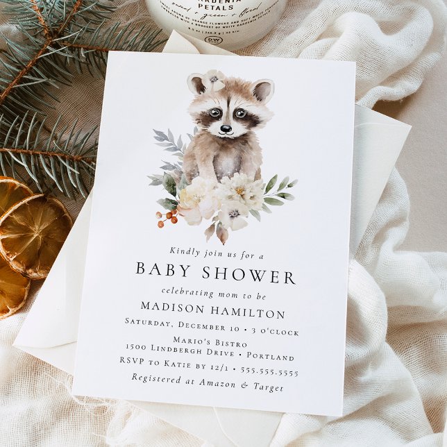 Cute Watercolor Racoon Winter Baby Shower Invitation (Creator Uploaded)