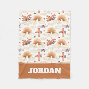 Cute Watercolor Rainbow Aeroplane Pattern Fleece Blanket