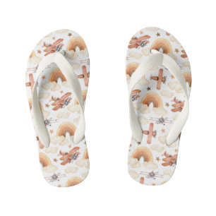 Cute Watercolor Rainbow Aeroplane Pattern Kid's Jandals