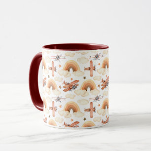 Cute Watercolor Rainbow Aeroplane Pattern Mug