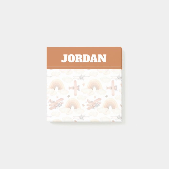 Cute Watercolor Rainbow Aeroplane Pattern Post-it Notes (Front)