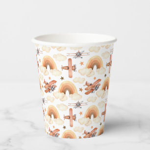 Cute Watercolor Rainbow Airplane Pattern Paper Cups