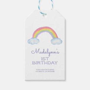 Cute Watercolor Rainbow and Clouds Birthday Gift Tags