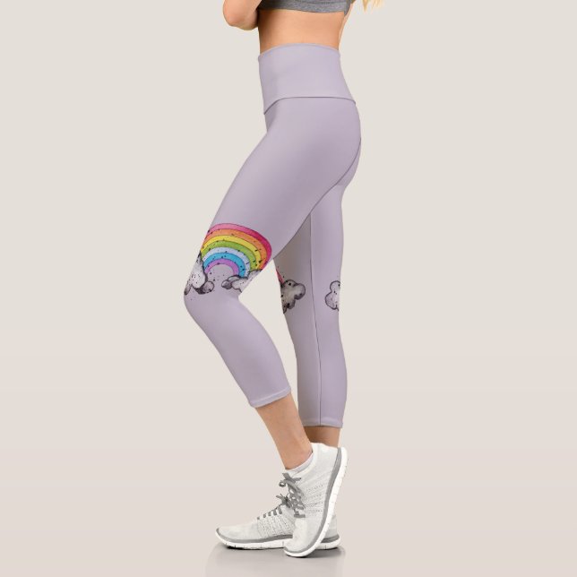 Cute Watercolor Rainbow And Clouds Capri Leggings (Left)