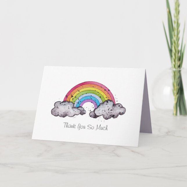 Cute Watercolor Rainbow And Clouds Card (Front)