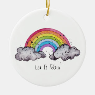 Cute Watercolor Rainbow And Clouds Ceramic Tree Decoration