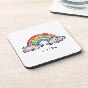 Cute Watercolor Rainbow And Clouds Coaster