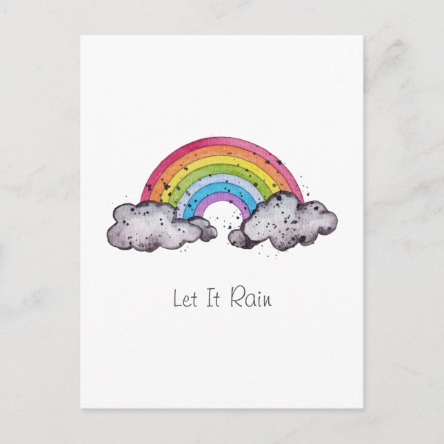 Cute Watercolor Rainbow And Clouds Holiday Postcard (Front)