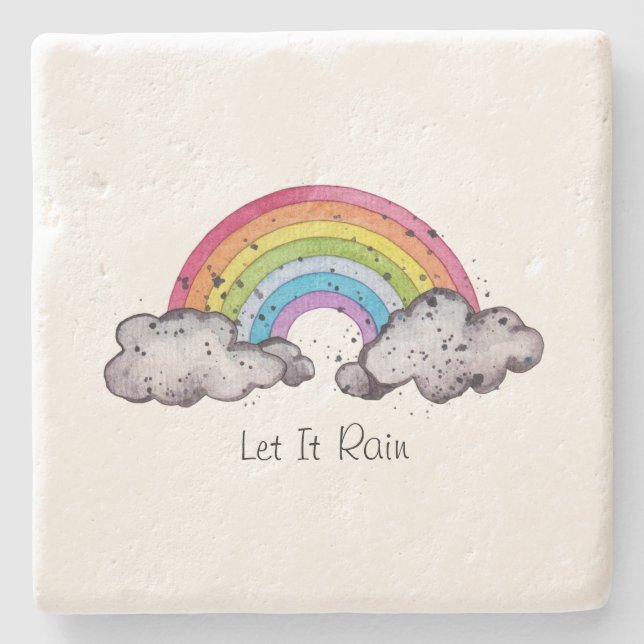 Cute Watercolor Rainbow And Clouds Stone Coaster (Front)