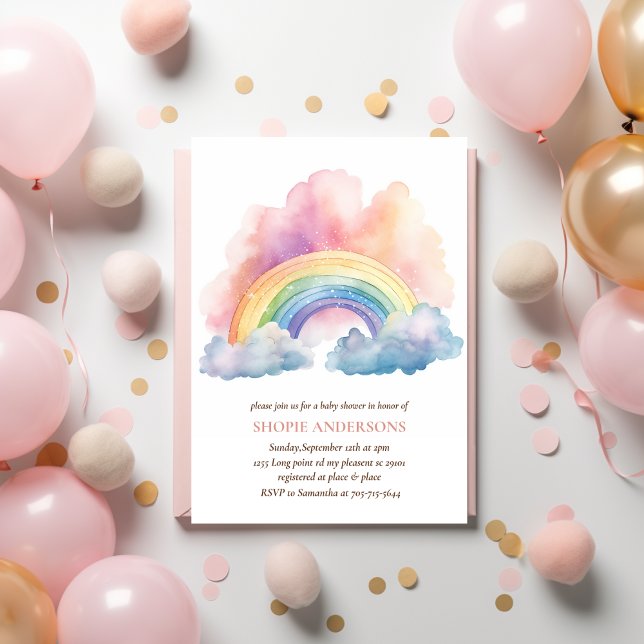 Cute Watercolor Rainbow Baby Shower Invitation (Creator Uploaded)