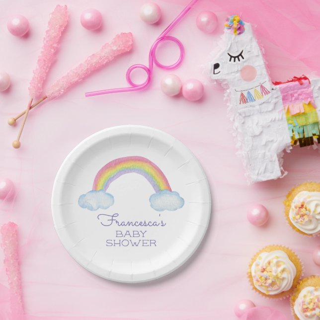 Cute Watercolor Rainbow Baby Shower Paper Plate (Party)