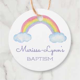 Cute Watercolor Rainbow Baptism Christening Favour Tags