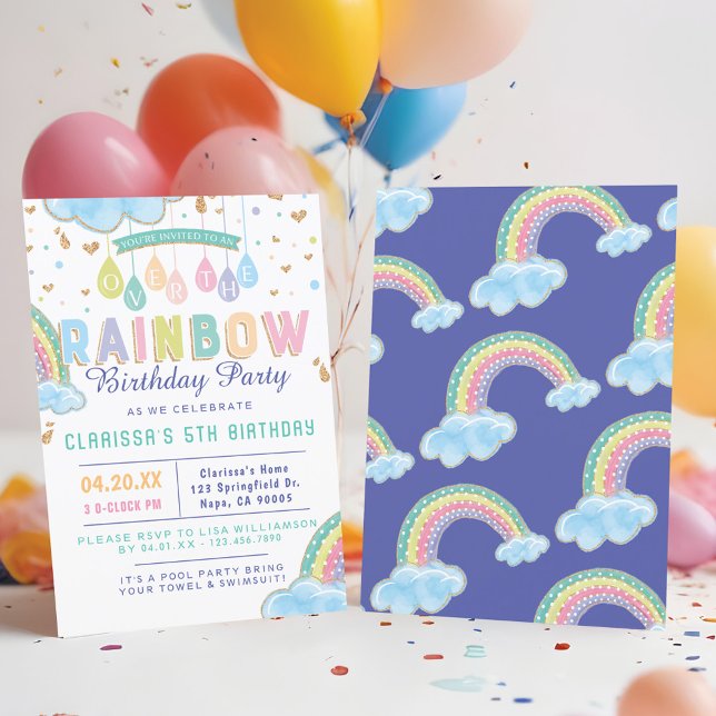 Cute Watercolor Rainbow Birthday Party Invitation (Cute Watercolor Rainbow Birthday Party Invitation)
