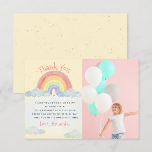 Cute Watercolor Rainbow Birthday Party Photo Thank You Card