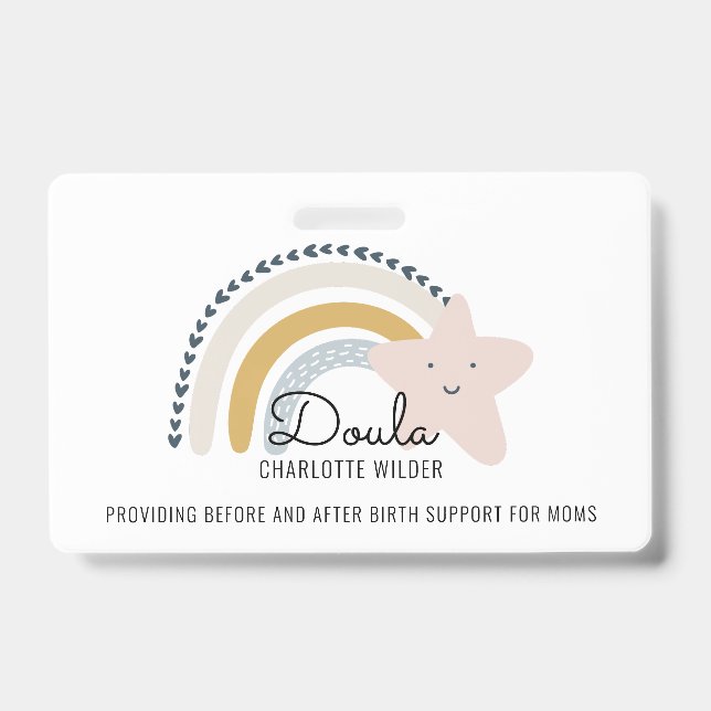 Cute Watercolor Rainbow Doula Midwife ID Badge (Front)