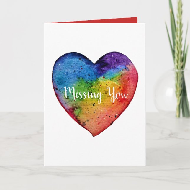 Cute watercolor Rainbow Heart Card (Front)