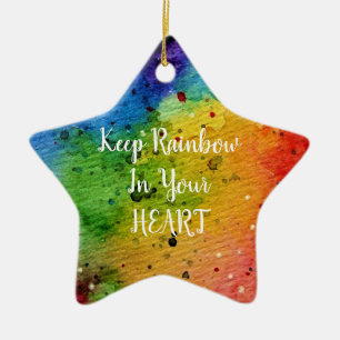 Cute Watercolor Rainbow Heart Ceramic Tree Decoration