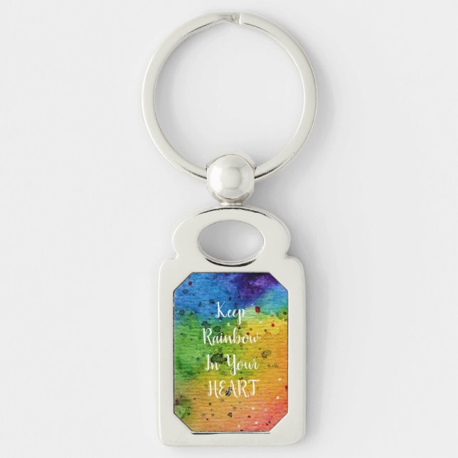 Cute Watercolor Rainbow Heart Key Ring (Front)