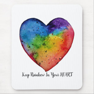 Cute Watercolor Rainbow Heart Mouse Pad