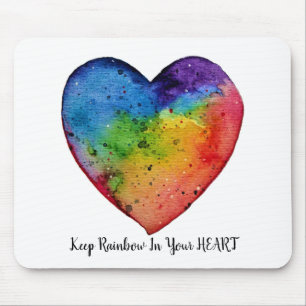 Cute Watercolor Rainbow Heart Mouse Pad
