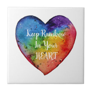 Cute Watercolor Rainbow Heart Tile