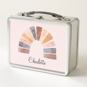 Cute Watercolor Rainbow Personalised Kid's Metal Lunch Box