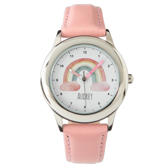 Cute Watercolor Rainbow Personalised Watch (Front)