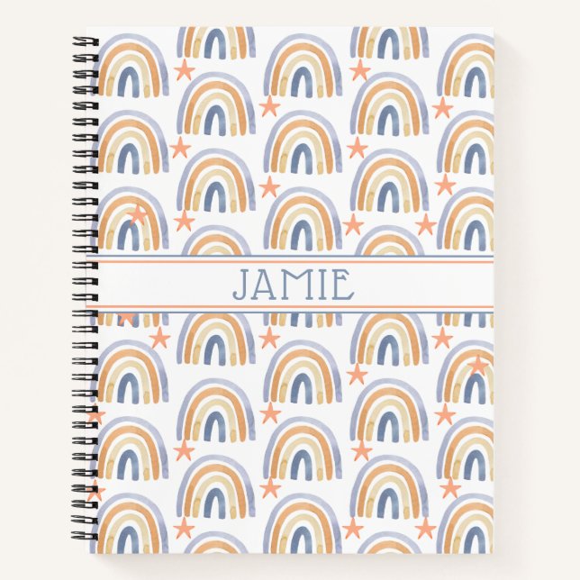 Cute Watercolor Rainbows & Stars Personalised Notebook (Front)