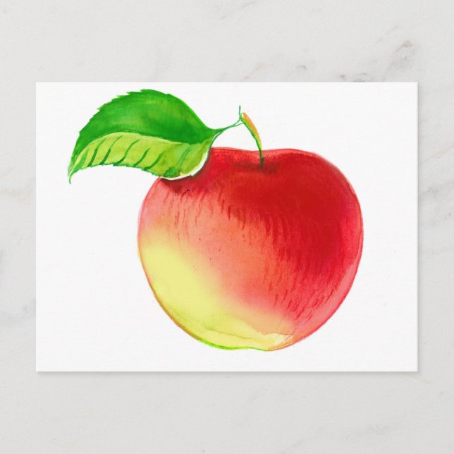 Cute Watercolor Red Apple Fruit Postcard (Front)