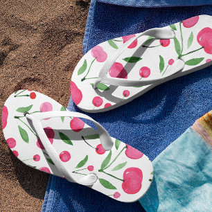 Cute watercolor red cherries pattern jandals