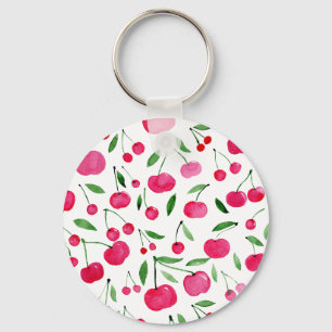 Cute watercolor red cherries pattern key ring