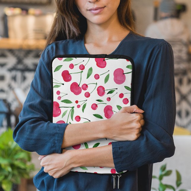 Cute watercolor red cherries pattern laptop sleeve (Creator Uploaded)