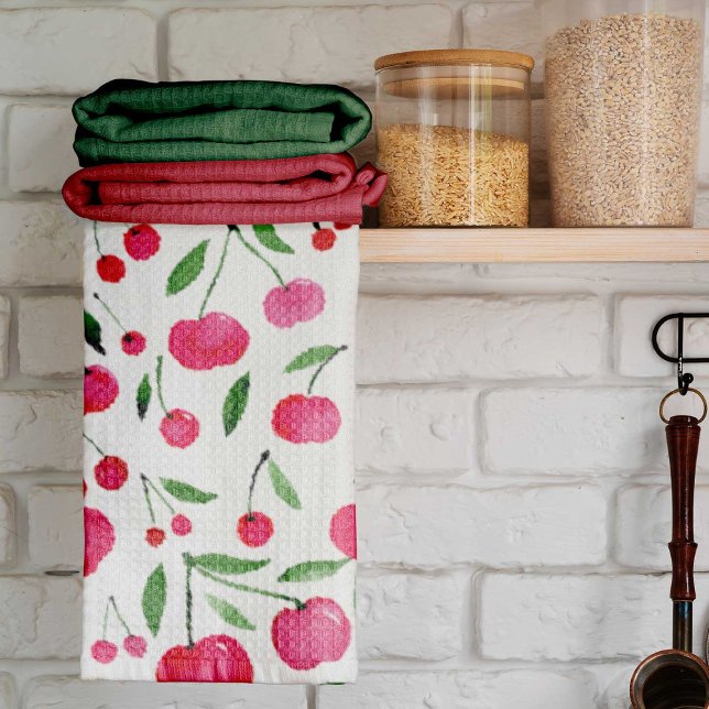 Cute watercolor red cherries pattern tea towel (Creator Uploaded)