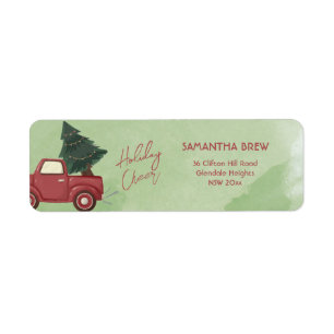 Cute Watercolor Red Farm Truck Christmas Tree