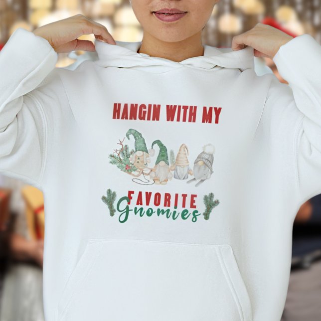 Cute Watercolor Red Green Festive Gnomes Christmas Hoodie (Creator Uploaded)