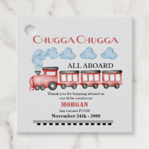 Cute Watercolor Red Train Any Age Birthday Favour Tags