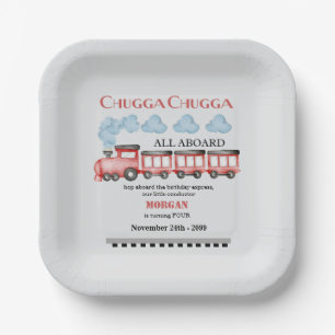 Cute Watercolor Red Train Any Age Birthday Paper Plate