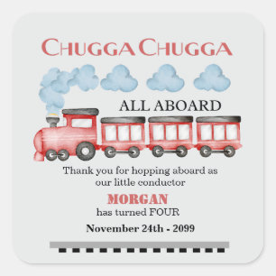 Cute Watercolor Red Train Any Age Birthday Square Sticker