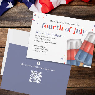 Cute Watercolor Red White Blue Popsicle QR Code Invitation