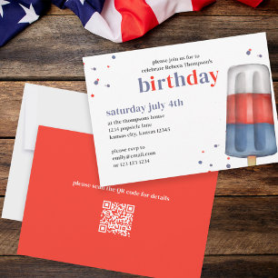 Cute Watercolor Red White Blue Popsicle QR Code Invitation
