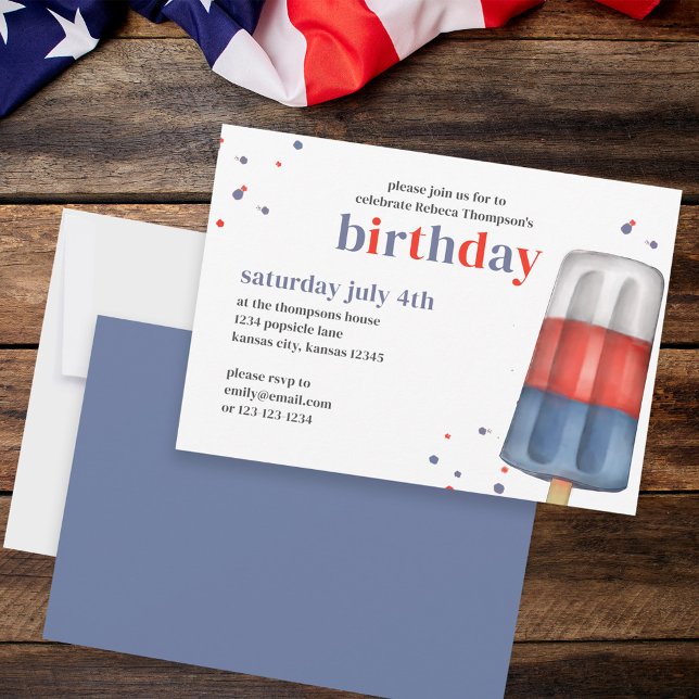Cute Watercolor Red White Blue Popsicle Summer Invitation (Creator Uploaded)
